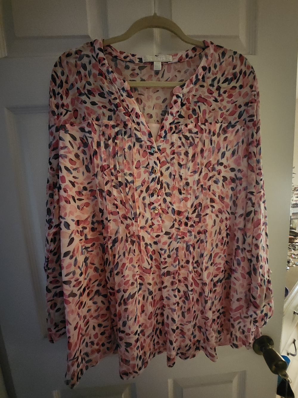 Pink Multi-Leaf Print Women's Tunic Top